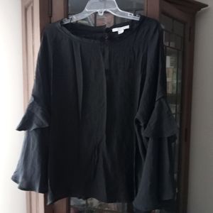 Favlux ruffled bell sleeve black top Blouse sz L oversized new  /B9
